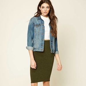Olive Marled Pencil Skirt